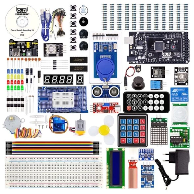 Arduino Uno (Rev.3) mikro-ohjainkortti ja tarvikelajitelma