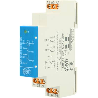 Ohjausrele DIN-kiskoon 2-vaihtokosketinta 12-230Vac/dc 8A