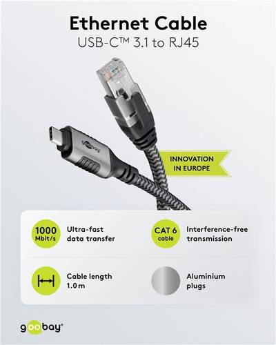 USB-C 3.1 / RJ45 Cat6 -liitäntäkaapeli 1m USB-C 3.1 / RJ45 Cat6 -liitäntäkaapeli 1m