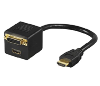 HDMI/DVI+HDMI -jakaja HDMI-IN / DVI+HDMI-OUT musta 0,2m