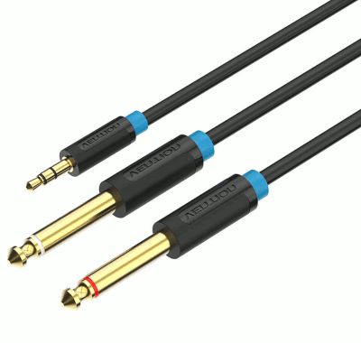 Audiohaaroitusjohto 3,5mm stereoplugi/2x6,3mm kullattu monoplugi 3,0m (BACBI)