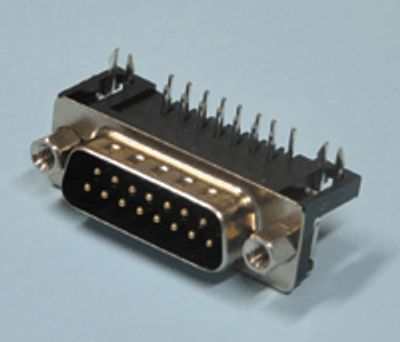 D-liitin piirilevylle kulma (lyhyt) 15-nap. uros