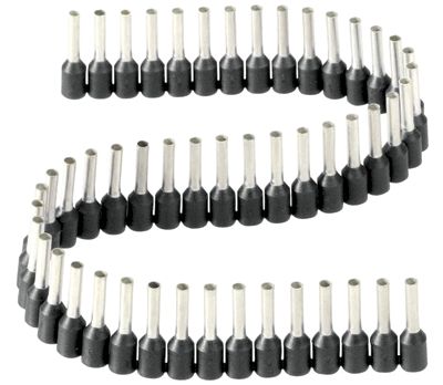 Eristetty pääteholkki 1,5mm²/8mm musta 50kpl/nauha