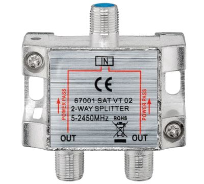 F-jakaja DC-läpisyötöllä 2-os. 5-2450MHz (SAT VT02)