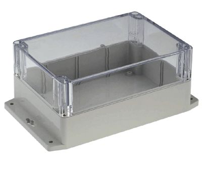 Muovikotelo kiinnityskulmilla 171x121x80mm harmaa/kirkas kansi IP65