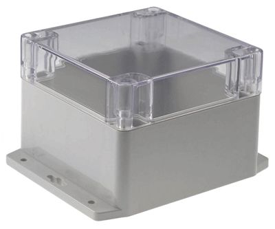 Muovikotelo kiinnityskulmilla 120x120x90mm harmaa/kirkas kansi IP65