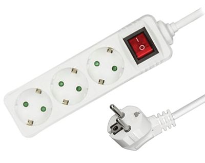 Schuko-jatkopistorasia kytkimellä 3-os. valkoinen 3m