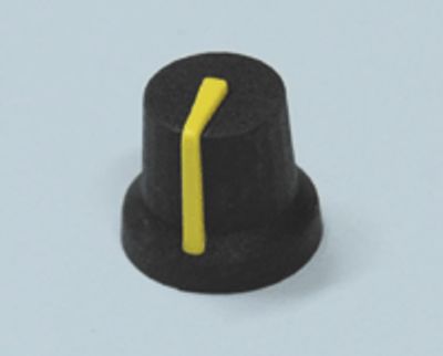 Laitenuppi muovi/kumi 6mm/15,8mm musta/keltainen