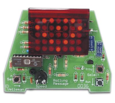 Vierivä tekstinäyttö ledeillä (rakennussarja)