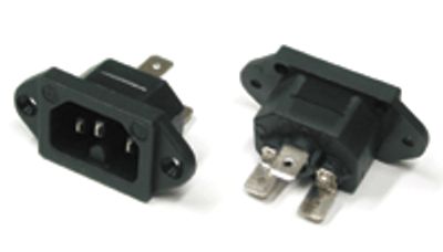 Kojerunkoliitin C14 uros, 6,3mm pikaliittimet