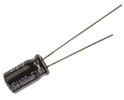 Elektrolyyttikondensaattori low-ESR pystymalli 100uF 25V R-2,5 (EEUFR1E101)