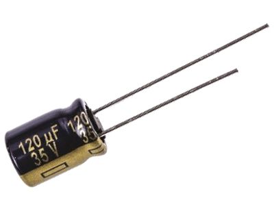 Elektrolyyttikondensaattori low-ESR pystymalli 120uF 35V R-3,5