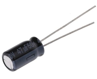 Elektrolyyttikondensaattori low-ESR pystymalli 47uF 50V R-2,5 (EEUFR1H470)