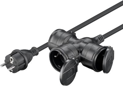 Schuko-jatkojohto kumikaapelilla IP44 musta 5m