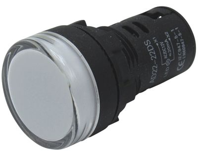 LED-merkkilamppu 22mm 12Vac/dc valkoinen/musta (210-00058B) *