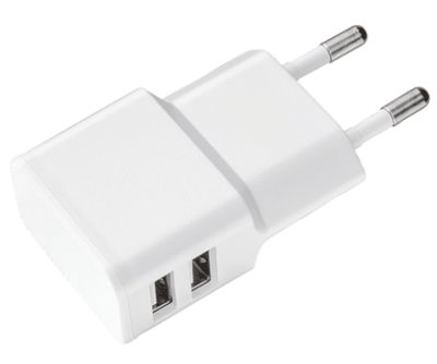 USB-teholähde 5Vdc 2,4A 12W 2xUSB-A valkoinen
