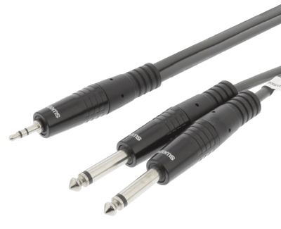 Audiohaaroitusjohto 3,5mm stereoplugi/2x6,3mm monoplugi harmaa 5m