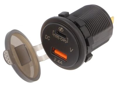 DC/USB-jännitemuunnin paneeliasennus 12-24Vdc/1x5Vdc 2,4A 1xUSB-C Power Delivery
