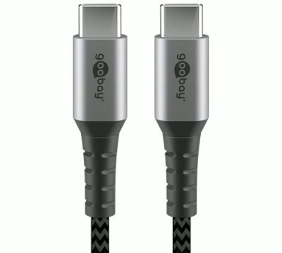 USB-C (USB 2.0) liitäntäkaapeli tekstiili-eristeellä USB-C/USB-C 1,0m
