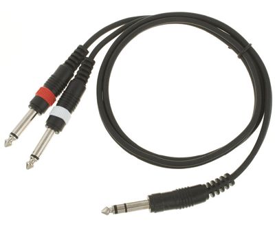 Audiohaaroitusjohto 6,3mm stereoplugi/2x6,3mm monoplugi musta 6m *